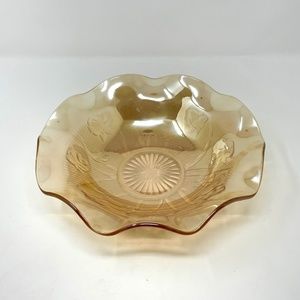 Vintage Marigold Carnival Glass Bowl Ruffled Rim "Iris & Herringbone" Design